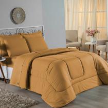 Kit Edredom Dupla Face + Jogo de Lençol Casal Nobre 7 peças Malha 100% Algodão - Cobre