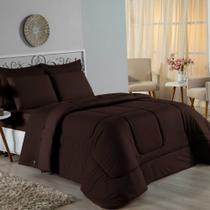 Kit Edredom Dupla Face + Jogo de Lençol Casal Nobre 7 peças Malha 100% Algodão - Marrom