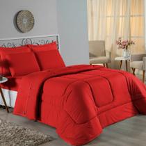 Kit Edredom Dupla Face + Jogo de Lençol Casal Nobre 7 peças Malha 100% Algodão - Vermelho