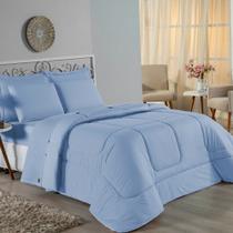 Kit Edredom Dupla Face + Jogo de Lençol Casal Viúva Nobre 6 peças Malha 100% Algodão - Azul-Bebê
