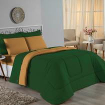 Kit Edredom Dupla Face + Jogo de Lençol Casal Viúva Nobre 6 peças Malha 100% Algodão - Verde-Bandeira / Cobre