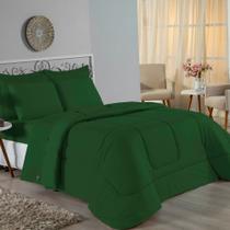 Kit Edredom Dupla Face + Jogo de Lençol Casal Viúva Nobre 6 peças Malha 100% Algodão - Verde-Bandeira