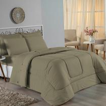 Kit Edredom Dupla Face + Jogo de Lençol Casal Viúva Nobre 7 peças Malha 100% Algodão - Avelã