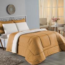 Kit Edredom Dupla Face + Jogo de Lençol Casal Viúva Nobre 7 peças Malha 100% Algodão - Cobre / Palha