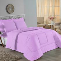 Kit Edredom Dupla Face + Jogo de Lençol Casal Viúva Nobre 7 peças Malha 100% Algodão - Lilás