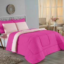 Kit Edredom Dupla Face + Jogo de Lençol Casal Viúva Nobre 7 peças Malha 100% Algodão - Pink / Palha