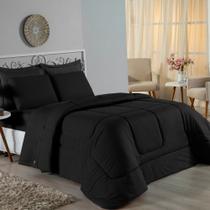 Kit Edredom Dupla Face + Jogo de Lençol Casal Viúva Nobre 7 peças Malha 100% Algodão - Preto