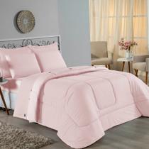 Kit Edredom Dupla Face + Jogo de Lençol Casal Viúva Nobre 7 peças Malha 100% Algodão - Rosa