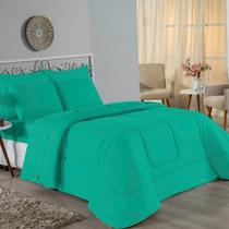 Kit Edredom Dupla Face + Jogo de Lençol King Nobre 7 peças Malha 100% Algodão - Jade