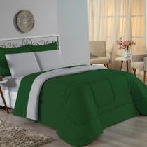 Kit Edredom Dupla Face + Jogo de Lençol King Nobre 7 peças Malha 100% Algodão - Verde-Bandeira / Cinza