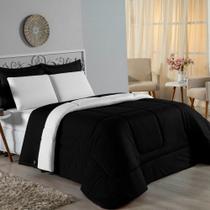 Kit Edredom Dupla Face + Jogo De Lençol Queen Nobre 6 Peças Malha 100% Algodão - Preto / Branco