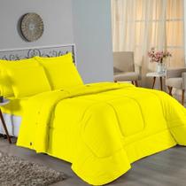 Kit Edredom Dupla Face + Jogo de Lençol Solteiro Nobre 4 peças Malha 100% Algodão - Amarelo Kit Edredom Dupla Face + Jogo de Lençol Solteiro Nobre 4 peças Malha 100% Algodão - Amarelo