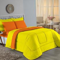 Kit Edredom Dupla Face + Jogo de Lençol Solteiro Nobre 4 peças Malha 100% Algodão - Amarelo / Laranja Kit Edredom Dupla Face + Jogo de Lençol Solteiro Nobre 4 peças Malha 100% Algodão - Amarelo / Laranja