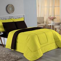 Kit Edredom Dupla Face + Jogo de Lençol Solteiro Nobre 4 peças Malha 100% Algodão - Amarelo / Preto Kit Edredom Dupla Face + Jogo de Lençol Solteiro Nobre 4 peças Malha 100% Algodão - Amarelo / Preto