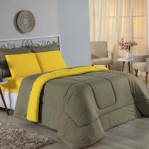 Kit Edredom Dupla Face + Jogo de Lençol Solteiro Nobre 4 peças Malha 100% Algodão - Avelã / Amarelo Kit Edredom Dupla Face + Jogo de Lençol Solteiro Nobre 4 peças Malha 100% Algodão - Avelã / Amarelo