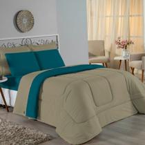 Kit Edredom Dupla Face + Jogo de Lençol Solteiro Nobre 4 peças Malha 100% Algodão - Avelã / Petróleo Kit Edredom Dupla Face + Jogo de Lençol Solteiro Nobre 4 peças Malha 100% Algodão - Avelã / Petróleo