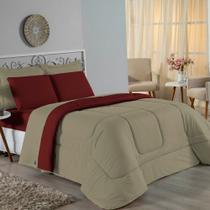 Kit Edredom Dupla Face + Jogo de Lençol Solteiro Nobre 4 peças Malha 100% Algodão - Avelã / Vinho Kit Edredom Dupla Face + Jogo de Lençol Solteiro Nobre 4 peças Malha 100% Algodão - Avelã / Vinho