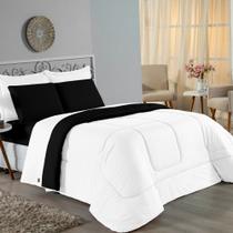 Kit Edredom Dupla Face + Jogo de Lençol Solteiro Nobre 4 peças Malha 100% Algodão - Branco / Preto Kit Edredom Dupla Face + Jogo de Lençol Solteiro Nobre 4 peças Malha 100% Algodão - Branco / Preto