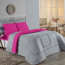 Kit Edredom Dupla Face + Jogo de Lençol Solteiro Nobre 4 peças Malha 100% Algodão - Cinza / Pink Kit Edredom Dupla Face + Jogo de Lençol Solteiro Nobre 4 peças Malha 100% Algodão - Cinza / Pink