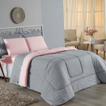 Kit Edredom Dupla Face + Jogo de Lençol Solteiro Nobre 4 peças Malha 100% Algodão - Cinza / Rosa Kit Edredom Dupla Face + Jogo de Lençol Solteiro Nobre 4 peças Malha 100% Algodão - Cinza / Rosa