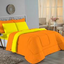 Kit Edredom Dupla Face + Jogo de Lençol Solteiro Nobre 4 peças Malha 100% Algodão - Laranja / Amarelo Kit Edredom Dupla Face + Jogo de Lençol Solteiro Nobre 4 peças Malha 100% Algodão - Laranja / Amarelo