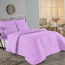Kit Edredom Dupla Face + Jogo De Lençol Solteiro Nobre 4 Peças Malha 100% Algodão - Lilás