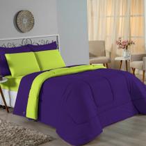 Kit Edredom Dupla Face + Jogo de Lençol Solteiro Nobre 4 peças Malha 100% Algodão - Roxo / Pistache Kit Edredom Dupla Face + Jogo de Lençol Solteiro Nobre 4 peças Malha 100% Algodão - Roxo / Pistache
