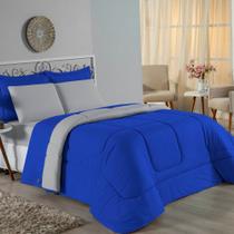 Kit Edredom Dupla Face + Jogo de Lençol Solteiro Nobre 4 peças Malha 100% Algodão - Royal / Cinza Kit Edredom Dupla Face + Jogo de Lençol Solteiro Nobre 4 peças Malha 100% Algodão - Royal / Cinza