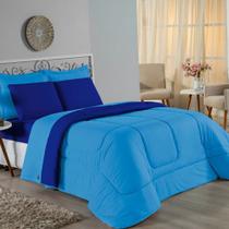 Kit Edredom Dupla Face + Jogo de Lençol Solteiro Nobre 4 peças Malha 100% Algodão - Turquesa / Royal Kit Edredom Dupla Face + Jogo de Lençol Solteiro Nobre 4 peças Malha 100% Algodão - Turquesa / Royal
