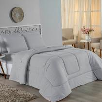 Kit Edredom Dupla Face + Jogo de Lençol Solteiro Nobre 5 peças Malha 100% Algodão - Cinza