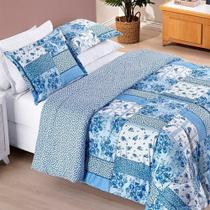 Kit Edredom Dupla Face King Bouti 03 Peças - Azul Sereno