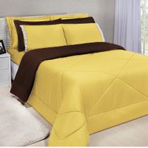 Kit Edredom Dupla Face Ternura Casal King 6 Peças - Amarelo e Marrom Kit Edredom Dupla Face Ternura Casal King 6 Peças - Amarelo e Marrom