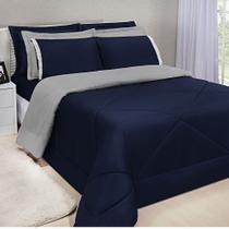Kit Edredom Dupla Face Ternura Casal Queen 6 Peças - Azul Marinho e Cinza Kit Edredom Dupla Face Ternura Casal Queen 6 Peças - Azul Marinho e Cinza