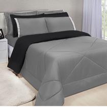Kit Edredom Dupla Face Ternura Casal Queen 6 Peças - Cinza e Preto