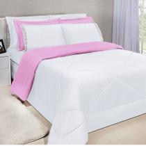 Kit Edredom Dupla Face Ternura Casal Queen 6 Peças - Rosa e Branco