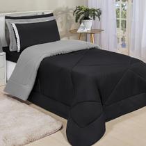 Kit Edredom Dupla Face Ternura Solteiro 4 Peças - Cinza e Preto Kit Edredom Dupla Face Ternura Solteiro 4 Peças - Cinza e Preto