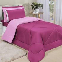 Kit Edredom Dupla Face Ternura Solteiro 4 Peças - Pink e Rosa Kit Edredom Dupla Face Ternura Solteiro 4 Peças - Pink e Rosa