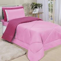 Kit Edredom Dupla Face Ternura Solteiro 4 Peças - Pink e Rosa Kit Edredom Dupla Face Ternura Solteiro 4 Peças - Pink e Rosa