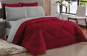 Kit Edredom Dupla Face Vermelho Cinza Casal padrão com 6 peças Kit Edredom Dupla Face Vermelho Cinza Casal padrão com 6 peças