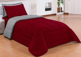 Kit Edredom Dupla Face Vermelho Cinza + lençol Solteiro com 4 peças Kit Edredom Dupla Face Vermelho Cinza + lençol Solteiro com 4 peças