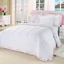 Kit Edredom Emozione Casal King Size 5 Peças Percal 200 Fios 100% Algodão Bordado - Branco