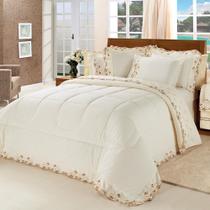 Kit Edredom Emozione Casal Queen 5 Peças Percal 200 Fios 100% Algodão Bordado - Marfim Kit Edredom Emozione Casal Queen 5 Peças Percal 200 Fios 100% Algodão Bordado - Marfim