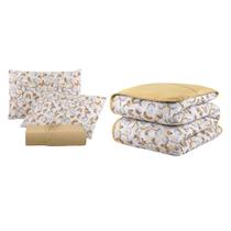 Kit Edredom Estampado 03 Pçs Malha 100% Algodão Dupla Face Lençol Completo