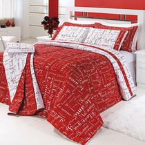 Kit Edredom Estampado 100% Algodão 150 Fios Casal Queen Te Amo 05 Peças - Vermelho com Branco