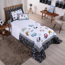 Kit Edredom Estampado Boy 4 Peças Solteiro 100% Poliéster 300 Fios Estampa Digital