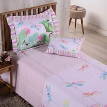 Kit Edredom Estampado Girl 4 Peças Solteiro 100% Poliéster 300 Fios Estampa Digital