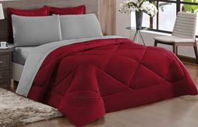 Kit Edredom FABULOSO King Dupla Face Vermelho Cinza COM 5 PÇS Kit Edredom FABULOSO King Dupla Face Vermelho Cinza COM 5 PÇS