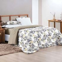 Kit Edredom Grace King 01 Peça 100% Algodão Dupla Face Extra Macio Estampado - Blossom Avelã