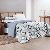 Kit Edredom Grace Queen 01 Peça 100% Algodão Dupla Face Extra Macio Estampado - Harmony Cinza