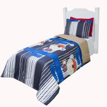 Kit Edredom Infantil Pop Macaco Azul Solteiro 2 Peças
